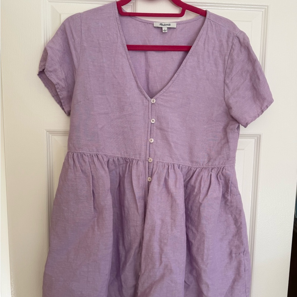 Madewell Lilac linen dress with button-up detail #linendress